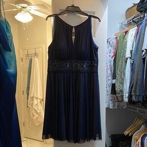 Jessica Howard Navy Blue Beaded Empire Waist Pleated Mini Dress